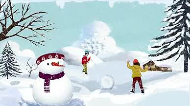 雪人小孩打雪仗节气视频的预览图